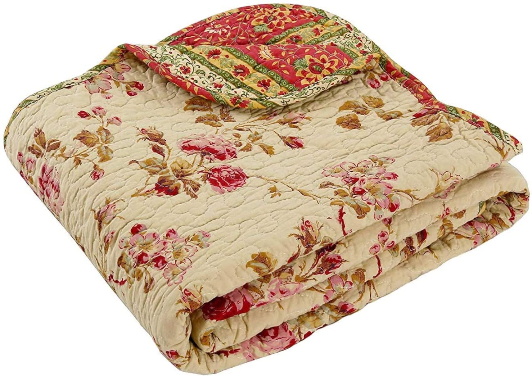 Amazon.com: Rose Garden Vintage Floral Pink Khaki Scalloped
